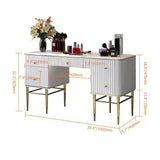 Black Makeup Vanity Table Faux Marble Dressing Table with Drawers Gold Stainless Steel