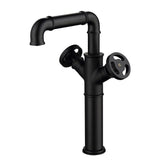 Ruth Industrial Pipe Bathroom Vessel Sink Faucet Matte Black 1-Hole 2-Handle Solid Brass