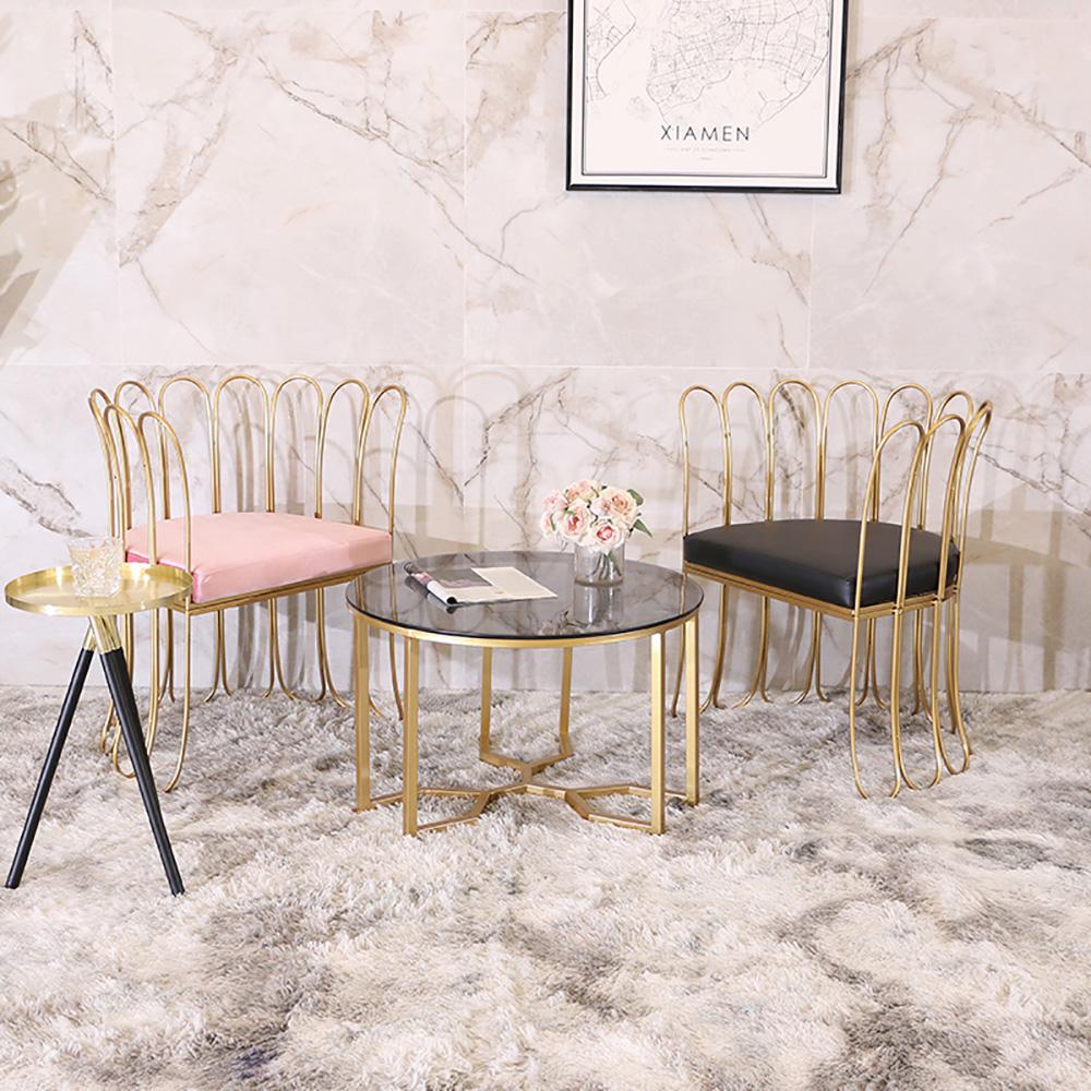 Pink Velvet Upholstered Accent Chair in Gold Legs Accent Chair