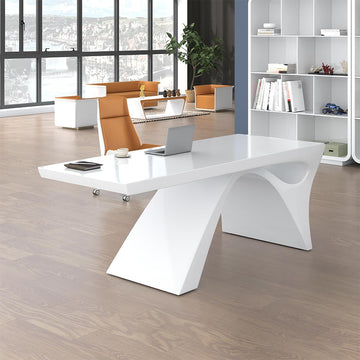 71" Modern White Computer Desk Rectangular Executive Desk with Abstract Base