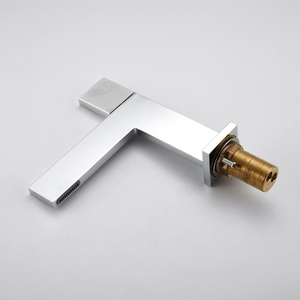 Brushed Gold Modern Bathroom Sink Faucet Single Handle 1-Hole Solid Brass