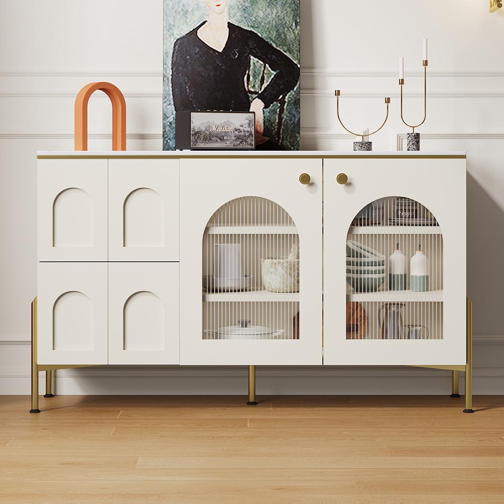47" Modern White Arch Sideboard Buffet with 2 Doors & Drawers Carved Credenza