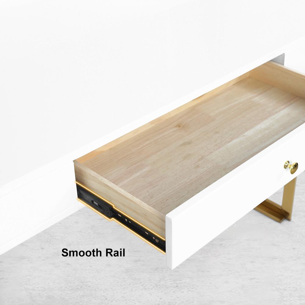 47" Glossy White Wooden Writing Desk Modern Desk Computer Desk with Drawers in Gold Base