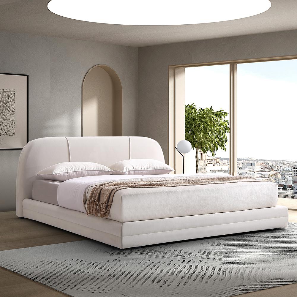 Modern King Upholstered Platform Bed Low Profile Cloud Bed