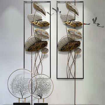 2 Pieces Metal Lotus Leaves Wall Decor with Black Rectangle Frame