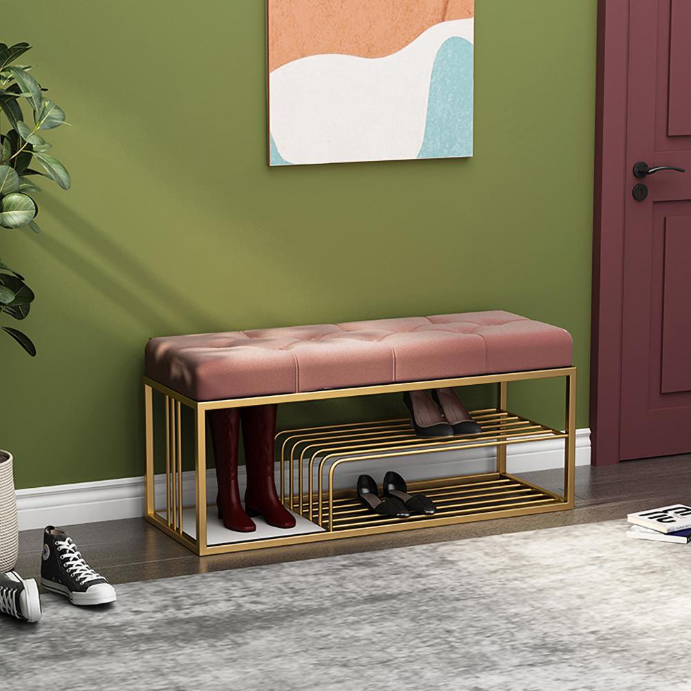 Velvet Upholstered Entryway Bench with Storage Bed Bench in Green