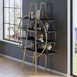 4-Tier Round Open Bookshelf White Display Shelf Gold Frame
