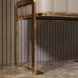 Champagne PU Leather Single Drawer Bedroom Nightstand Bedside Table with Stone Top