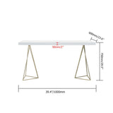 39" White Rectangular Wood-Top Writing Desk for Home Office with 2 Gold Pedestal