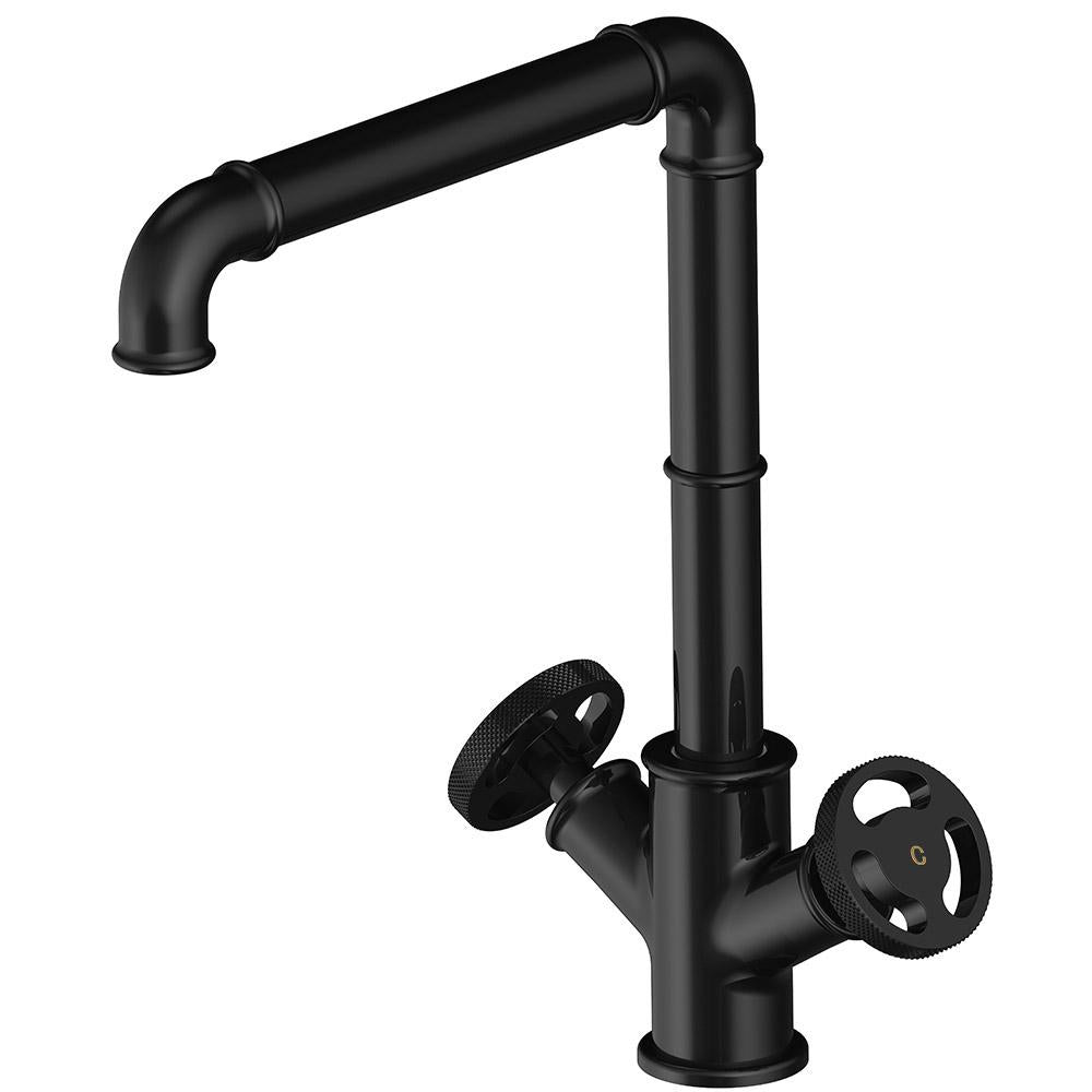 Ruth Industrial Matte Black Single Hole Kitchen Faucet Brass Double Handle