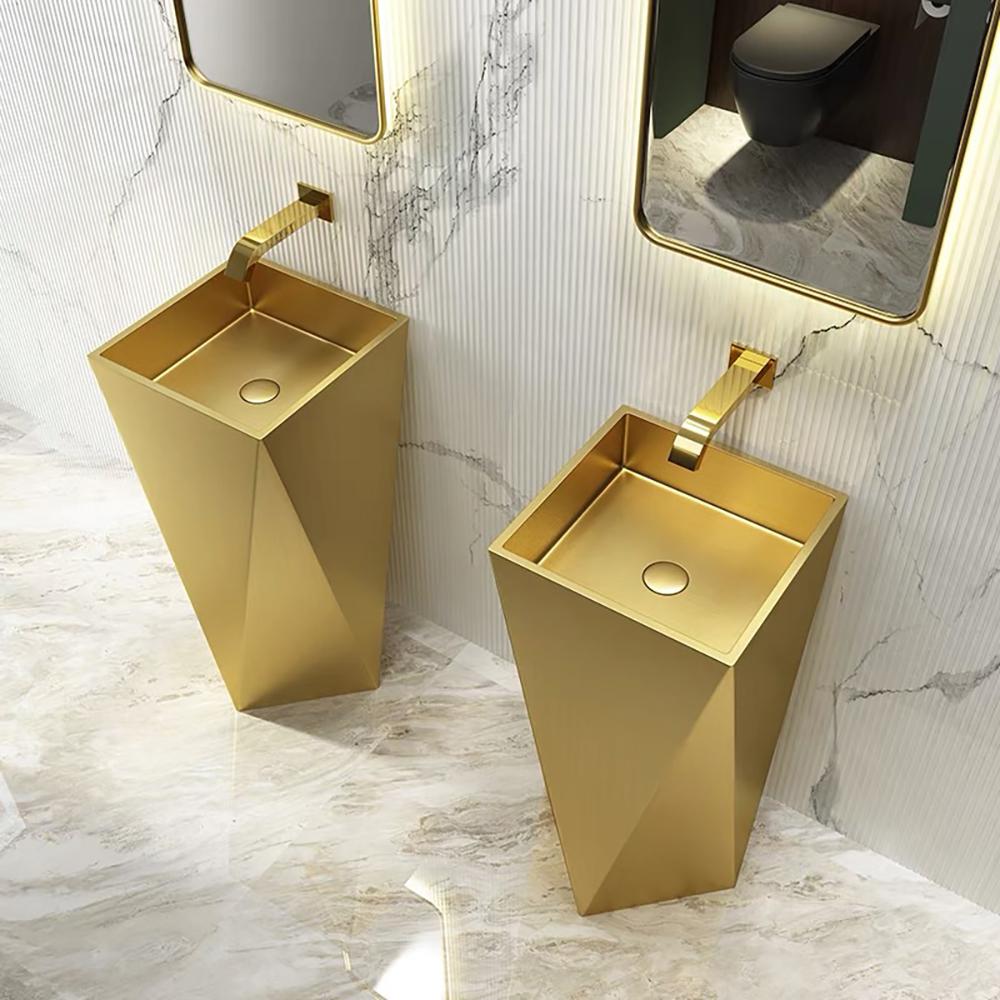 Gold Modern Luxury Stainless Steel Sink Pedestal Sink Freestanding