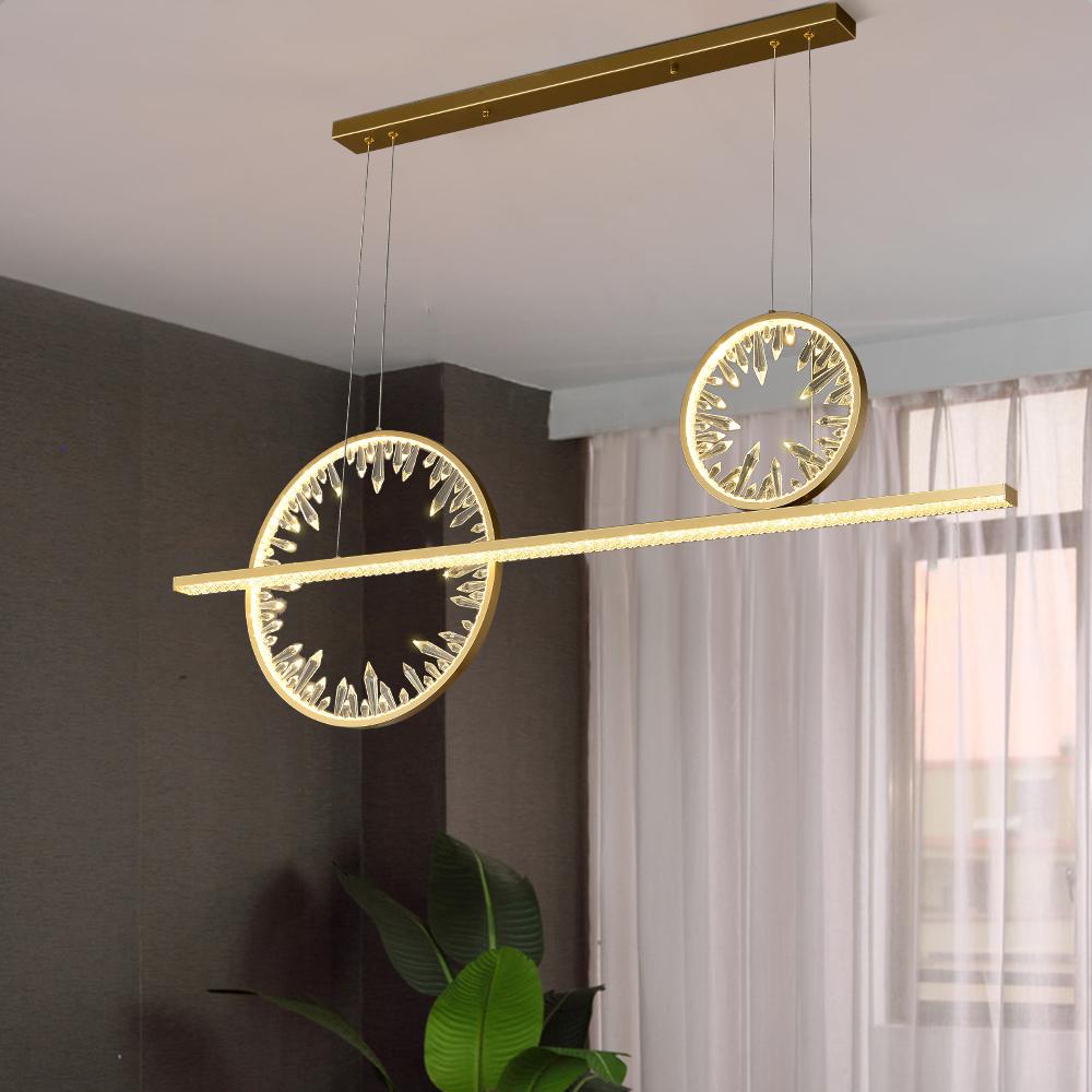 Modern Gold Linear Crystal Kitchen Island Light Metal Geometric Pendant Light