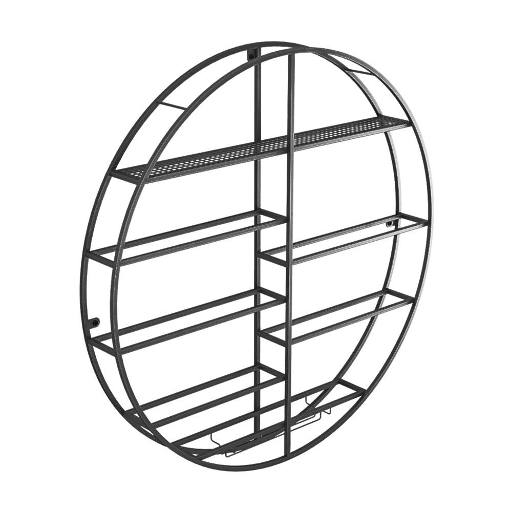 Modern Round Wall Mounted Metal Black Wine Rack