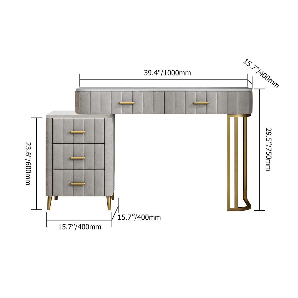 Modern Gray Upholstered Makeup Vanity Table Expandable Dressing Table with Cabinet