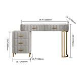 Modern Gray Upholstered Makeup Vanity Table Expandable Dressing Table with Cabinet