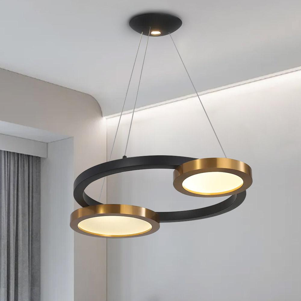 Modern Circle Chandelier LED Pendant Light in Black & Gold