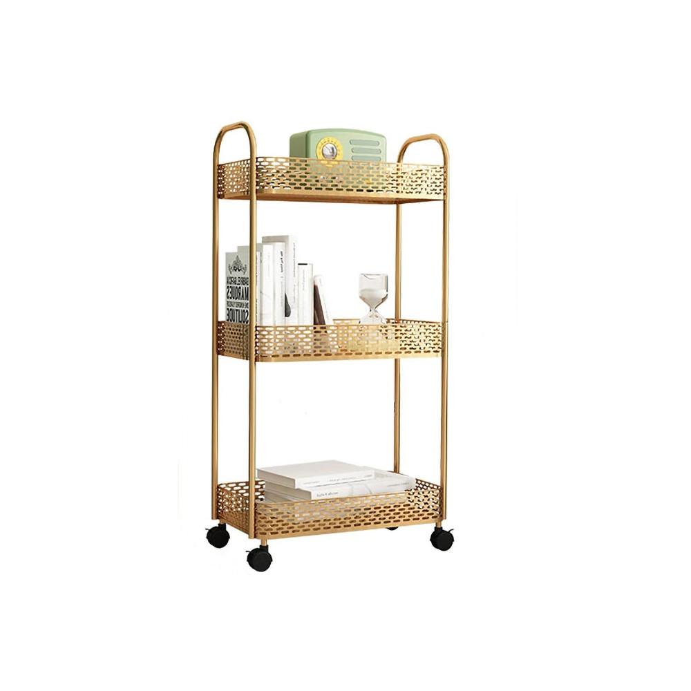 Modern Gold 3 Tiers Mesh Storage Shelves Rolling Cart Rack Metal