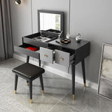 Classic Walnut Makeup Vanity Set with Flip-top Mirror & Stool