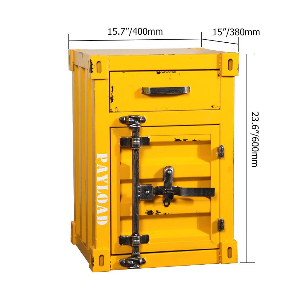 Industrial Loft Red Nightstand Retro Bedside Storage Cabinet with Door & Drawer