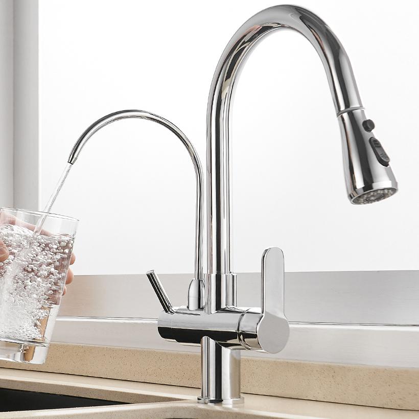Water Filter Kitchen Faucet Pull Out Faucet in Matte Black Swirling Faucet Solid Brass