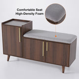 Walnut Upholstered Shoe Storage Cabinet with Door & Shelf Entryway Shoe Storage Bench