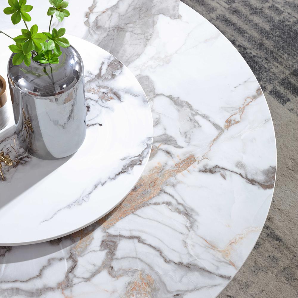 Modern 51" Round Dining Table with Lazy Susan White Faux Marble Tabletop for 6 Person