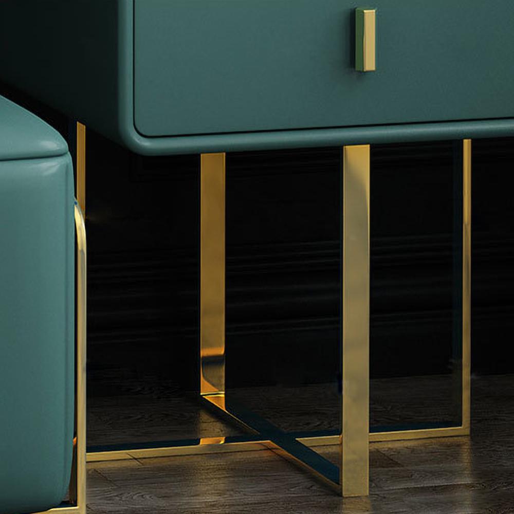 Green Makeup Vanity Set Expandable Dressing Table with Mirror&Side Cabinet&Stool