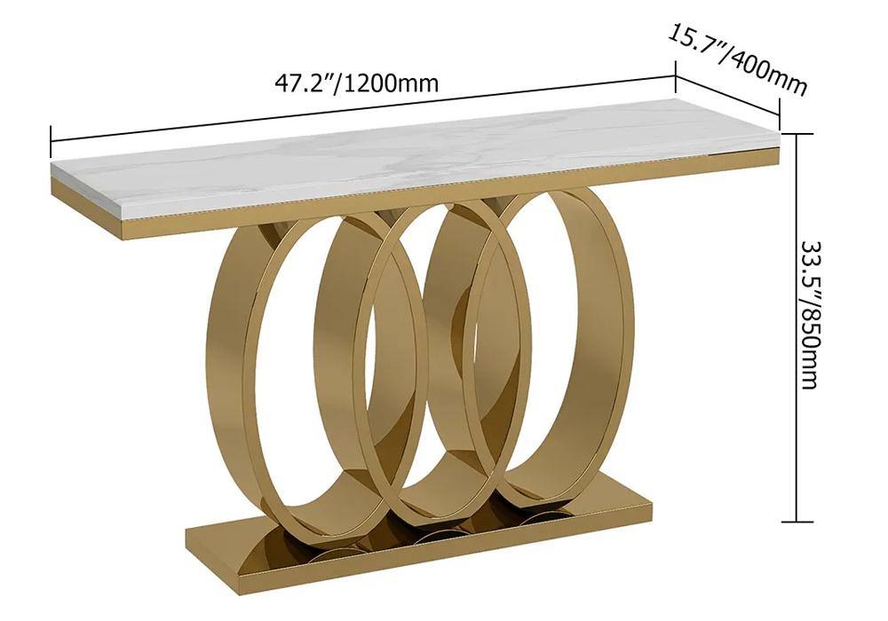 47.2" Narrow Modern White Console Table with Faux Marble Top & Stainless Steel Base
