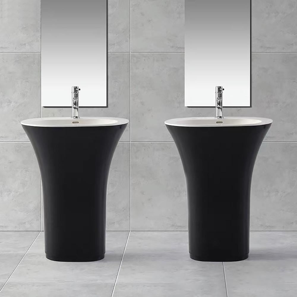 Modern Stone Resin Vase Shaped Pedestal Bathroom Wash Sink in White & Black