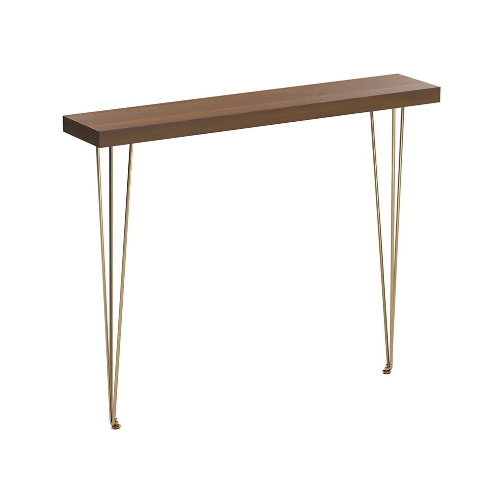 39" Modern Walnut Narrow Rectangular Console Table with Wooden Top Metal Legs