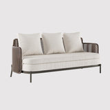 4Pcs Aluminum & Rattan Outdoor Sofa Set with Faux Marble Top Coffee Table Cushion Pillow