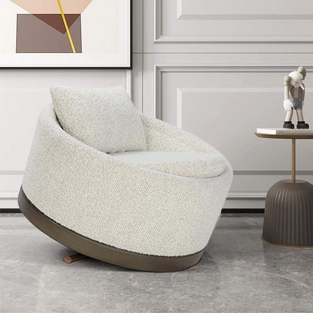 Modern Beige Linen Upholstered Accent Chair with Stainless Steel Legs-Chairs & Recliners,Furniture,Living Room Furniture
