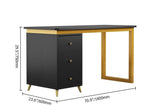 Modern 55" Wooden Home Office White Computer Desk with 3 Drawers & Side Cabinet in Gold