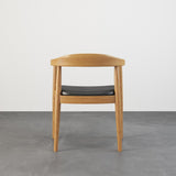 Modern Curved Back Dining Chair Upholstered Leather Walnut Wooden Armchair