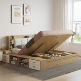 Multi-Storage Cal King Ottoman Bed with Drawers and Bookcase Headboard