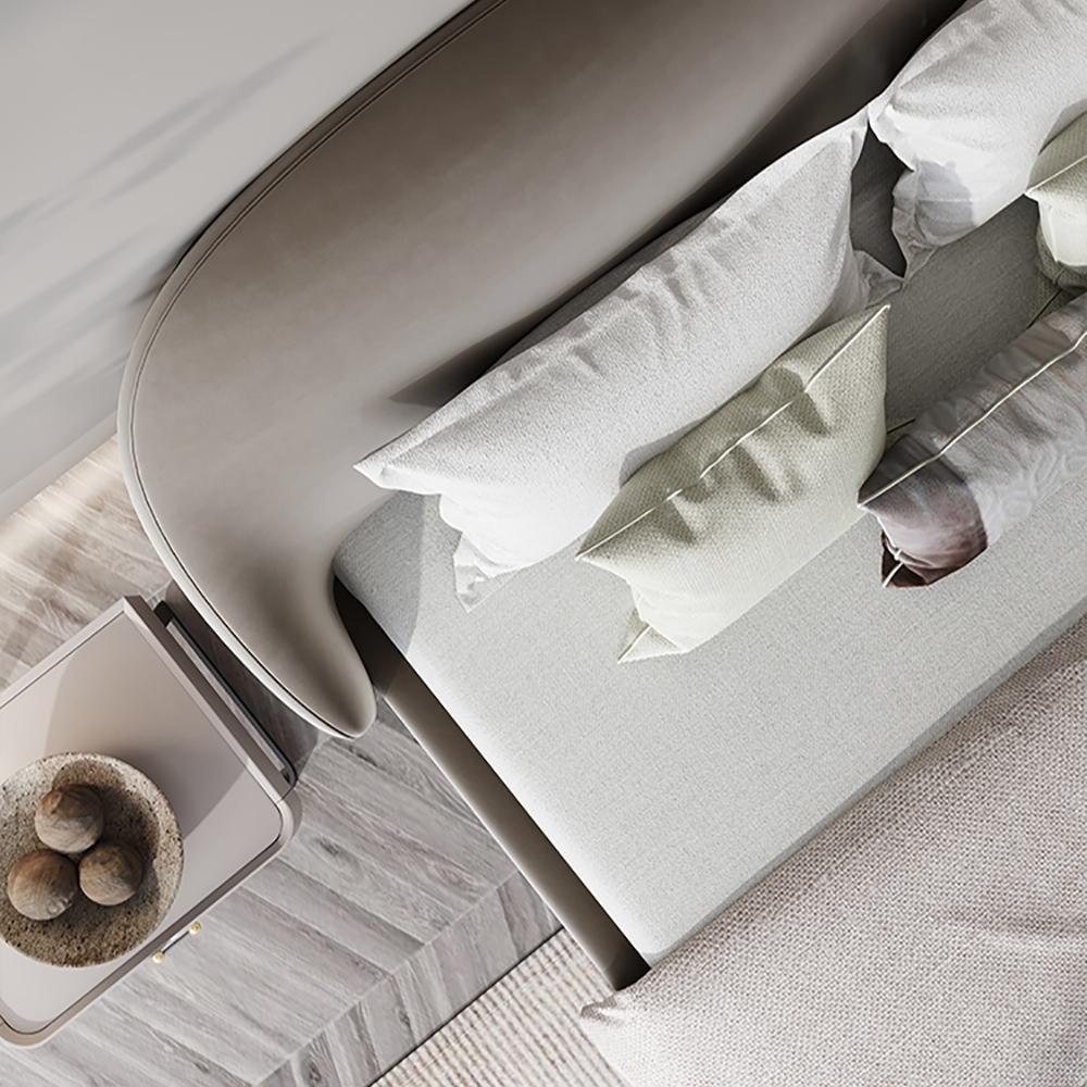 Light Pink Queen Bed Velvet Upholstered Platform Bed with Metal Legs
