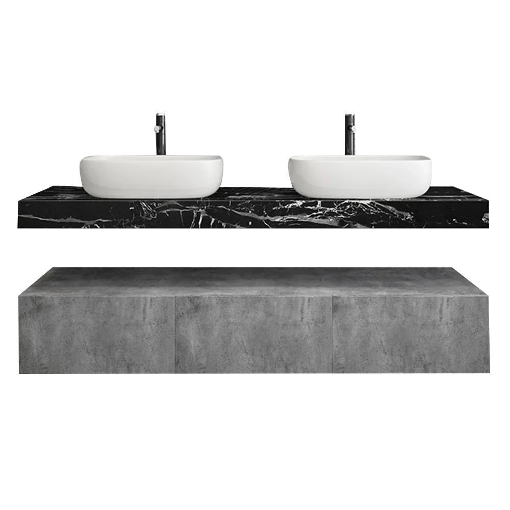 Modern 60" Floating Bathroom Vanity Set Wall Mount Vessel Double Sink Vanity