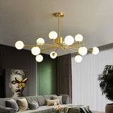 Modern Brass Sputnik Chandelier 9-Light with Glass Shade for Living Room