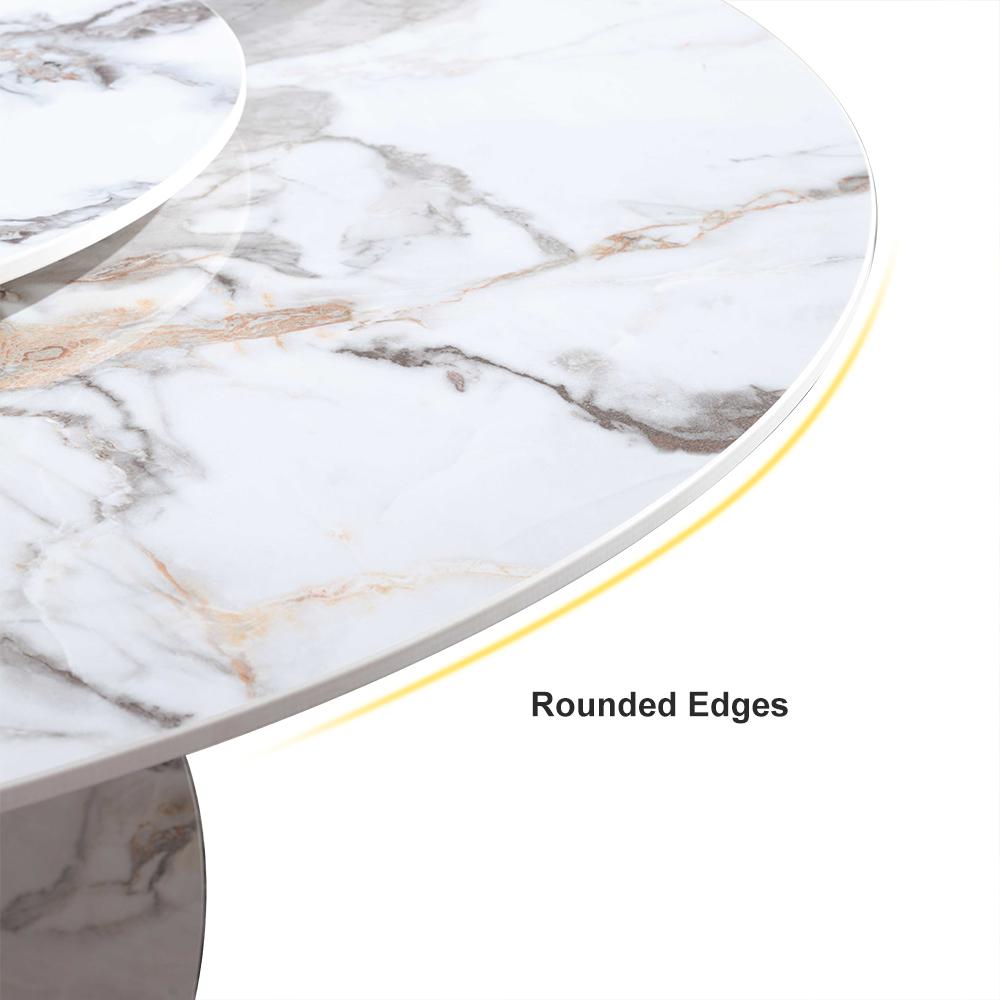 Modern 51" Round Dining Table with Lazy Susan White Faux Marble Tabletop for 6 Person