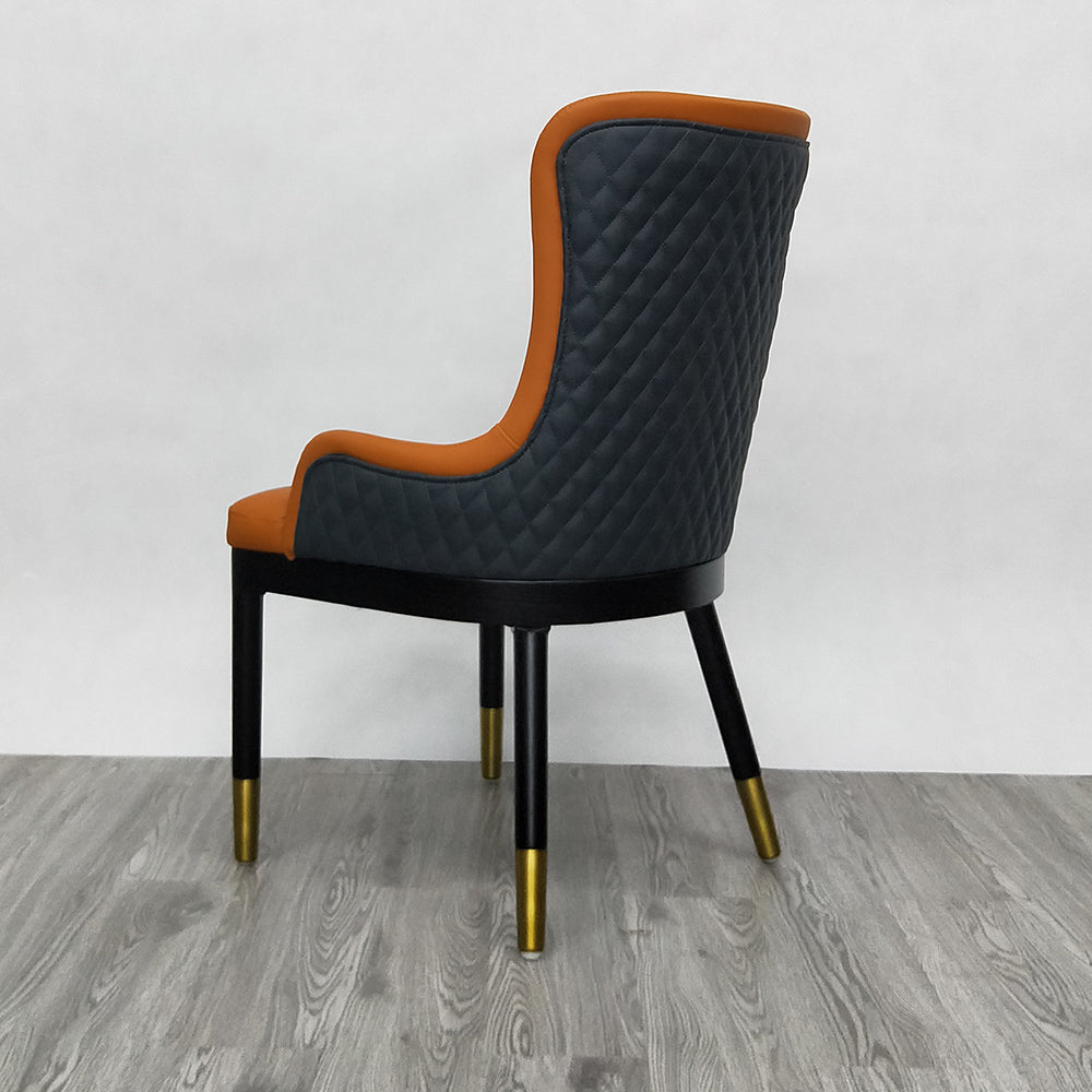 Modern Faux Leather Armed Orange Dining Chair with Metal Legs Set of 2