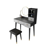 2 Pieces Minimalist Makeup Vanity Set in Walnut with Mirror & Stool