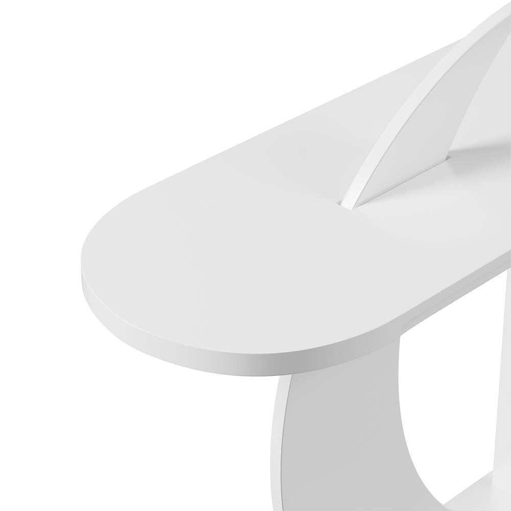 39.4" White Moon Shape Console Table Rectangular Wood Entryway Table with Abstract Base