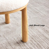 Modern White Boucle Dining Chair Side Chair Natural Wood Legs