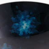 Dark Blue Tempered Glass Circular Vessel Sink Waterfall Faucet Set Pop-Up Drain Included