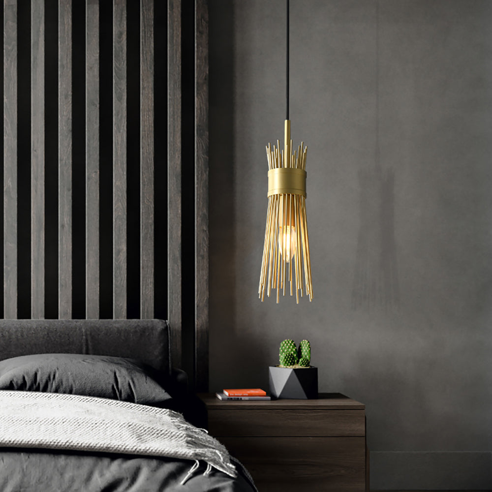 Modern 1-Light Wheat-Straw Pendant Light with Adjustable Cable in Brass