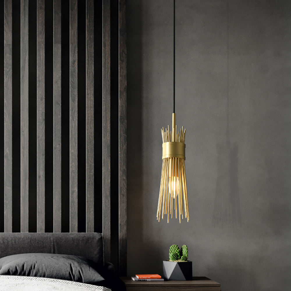 Modern 1-Light Wheat-Straw Pendant Light with Adjustable Cable in Brass