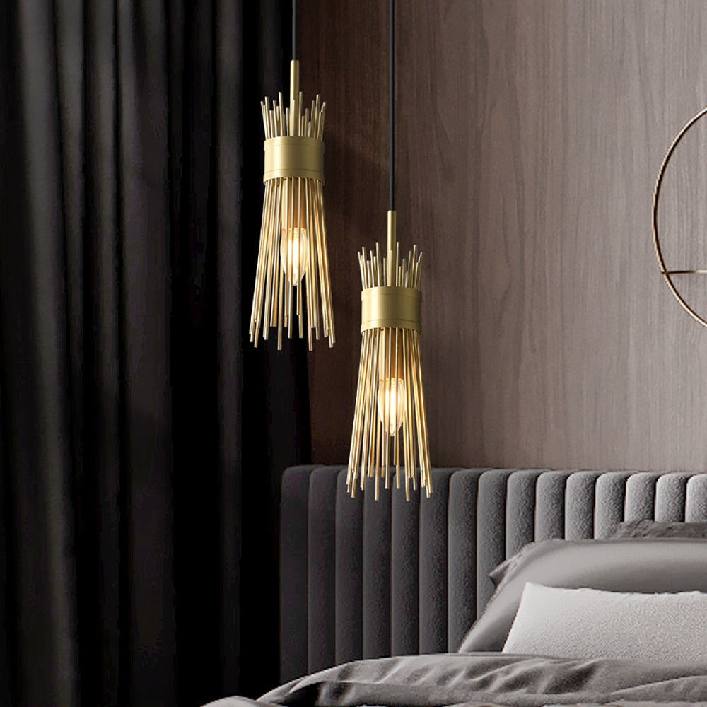 Modern 1-Light Wheat-Straw Pendant Light with Adjustable Cable in Brass