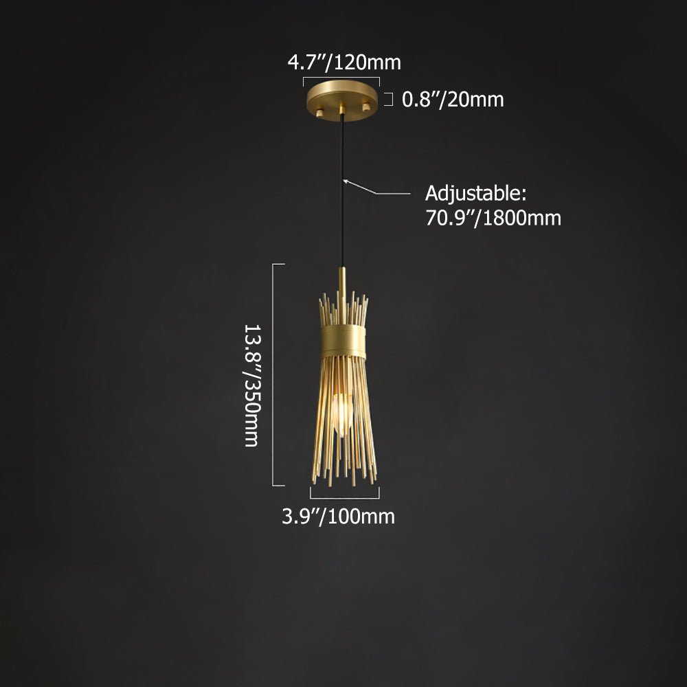 Modern 1-Light Wheat-Straw Pendant Light with Adjustable Cable in Brass