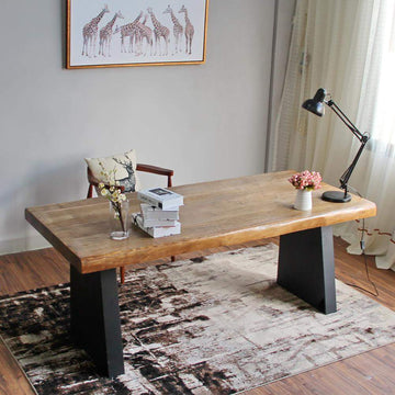 63" Industrial Rectangular Home Office Desk Sturdy Pine Wood Computer Desk-Desks,Furniture,Office Furniture