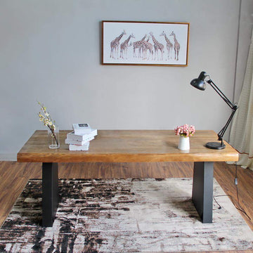 63" Industrial Rectangular Home Office Desk Sturdy Pine Wood Computer Desk-Desks,Furniture,Office Furniture